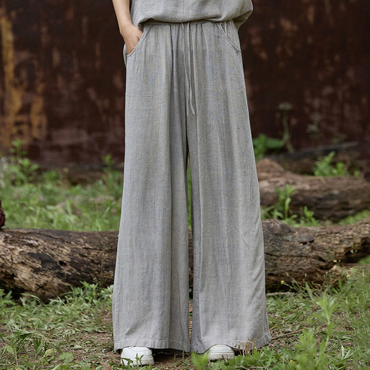 Pantalones anchos de lino con efecto tie-dye para mujer, estilo casual, con bolsillos, de Buddha Stones - Gris claro - US4, UK/AU8, UE36 (F) - image 16