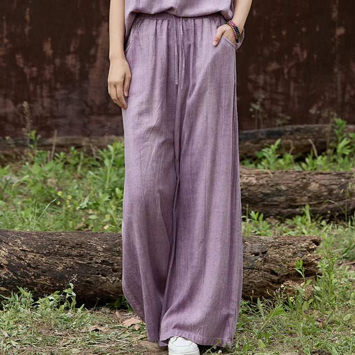 Pantalones anchos de lino con efecto tie-dye para mujer, estilo casual, con bolsillos, de Buddha Stones - Ciruela - US4, UK/AU8, UE36 (F) - image 1