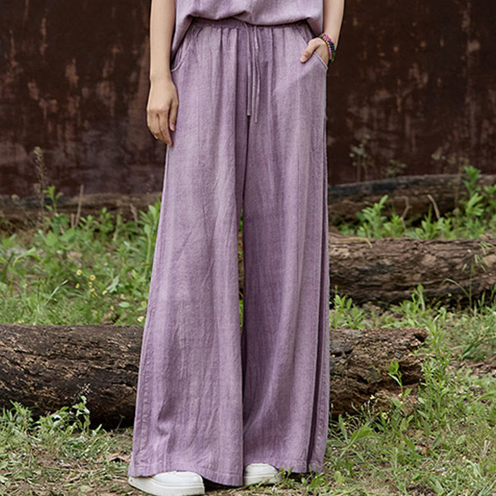 Pantalones anchos de lino con efecto tie-dye para mujer, estilo casual, con bolsillos, de Buddha Stones - image 3