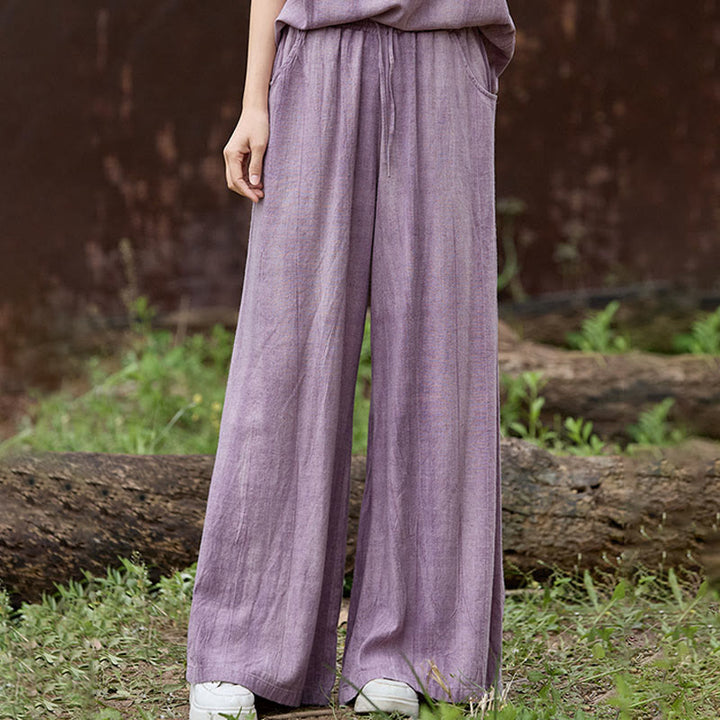 Pantalones anchos de lino con efecto tie-dye para mujer, estilo casual, con bolsillos, de Buddha Stones - image 6