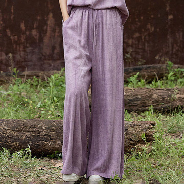 Pantalones anchos de lino con efecto tie-dye para mujer, estilo casual, con bolsillos, de Buddha Stones - image 2