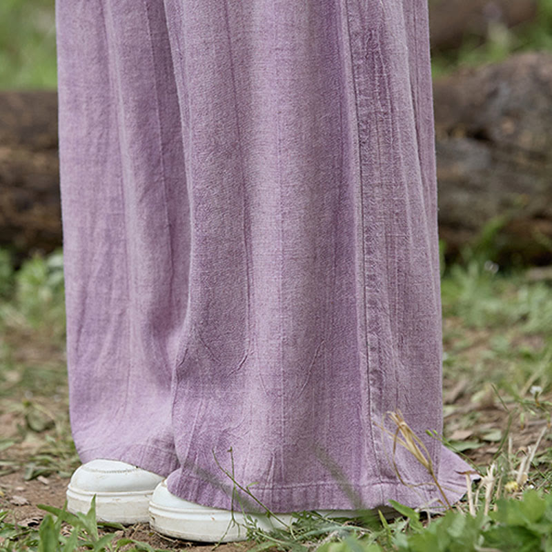 Pantalones anchos de lino con efecto tie-dye para mujer, estilo casual, con bolsillos, de Buddha Stones - image 8