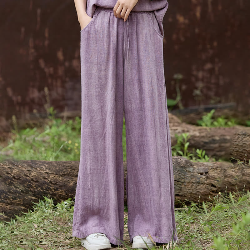 Pantalones anchos de lino con efecto tie-dye para mujer, estilo casual, con bolsillos, de Buddha Stones - image 5