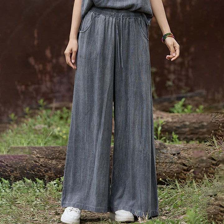 Pantalones anchos de lino con efecto tie-dye para mujer, estilo casual, con bolsillos, de Buddha Stones - image 12
