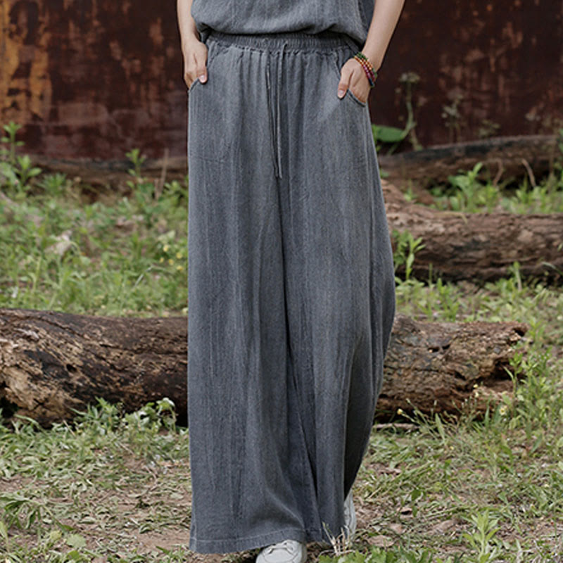 Pantalones anchos de lino con efecto tie-dye para mujer, estilo casual, con bolsillos, de Buddha Stones - image 11