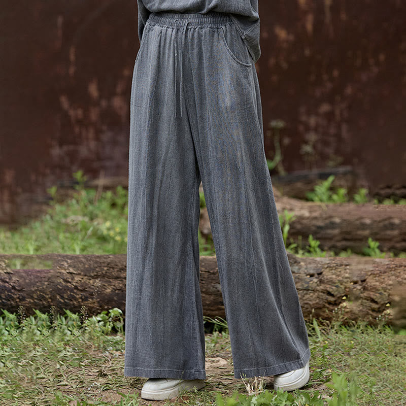 Pantalones anchos de lino con efecto tie-dye para mujer, estilo casual, con bolsillos, de Buddha Stones - image 13