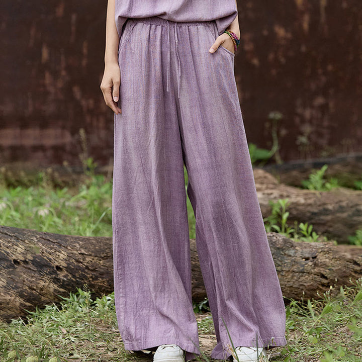 Pantalones anchos de lino con efecto tie-dye para mujer, estilo casual, con bolsillos, de Buddha Stones - image 4