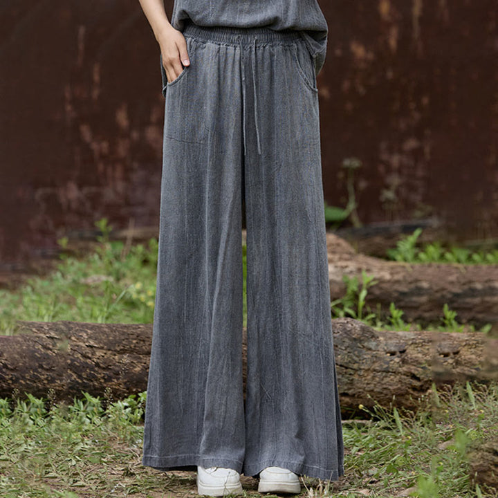Pantalones anchos de lino con efecto tie-dye para mujer, estilo casual, con bolsillos, de Buddha Stones - image 10
