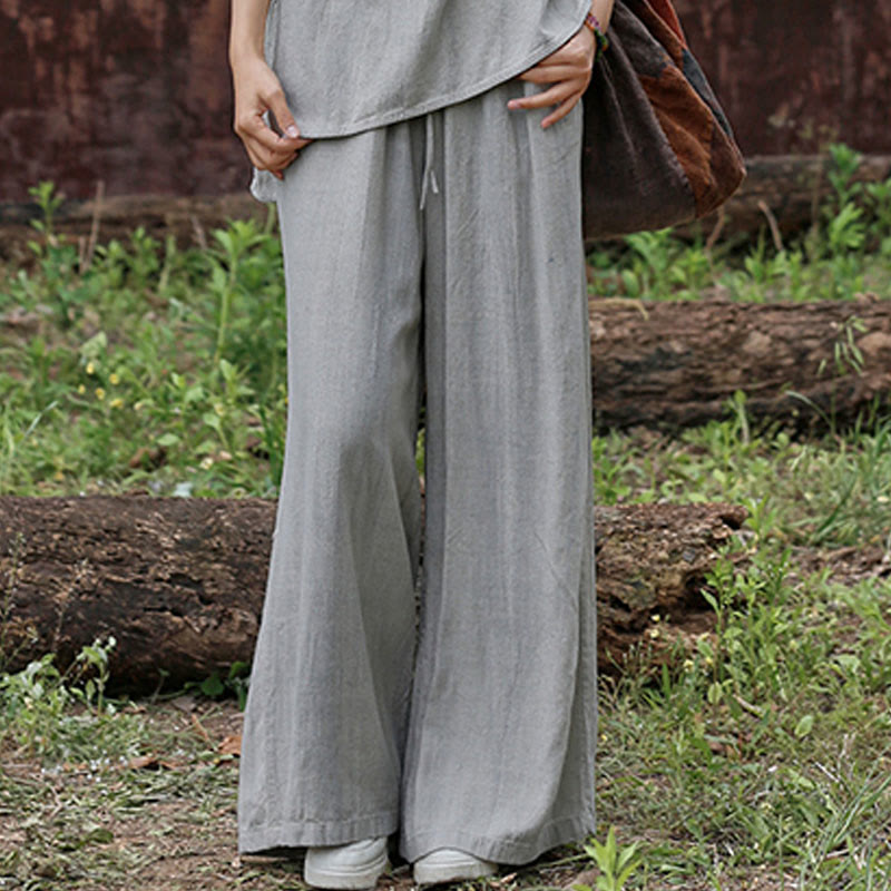 Pantalones anchos de lino con efecto tie-dye para mujer, estilo casual, con bolsillos, de Buddha Stones - image 19