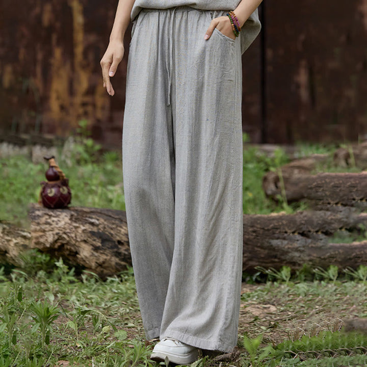 Pantalones anchos de lino con efecto tie-dye para mujer, estilo casual, con bolsillos, de Buddha Stones - image 17