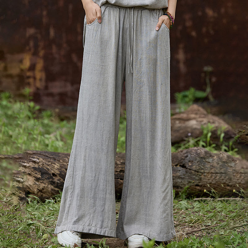 Pantalones anchos de lino con efecto tie-dye para mujer, estilo casual, con bolsillos, de Buddha Stones - image 18