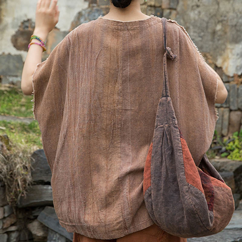 Camisetas de lino con cuello en V y manga corta para mujer con estampado tie-dye de Buddha Stones - image 16