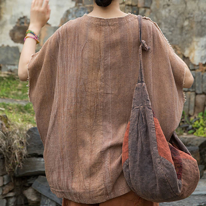 Camisetas de lino con cuello en V y manga corta para mujer con estampado tie-dye de Buddha Stones - image 16