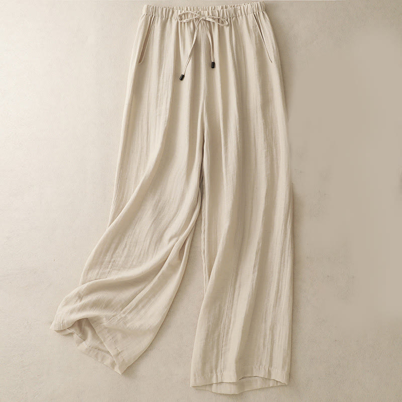 Pantalones anchos de verano con diseño de Buddha Stones y cordón ajustable para mujer con bolsillos - Beige - US8-10，UK/AU12-14，EU40-42 (2XL) - image 7