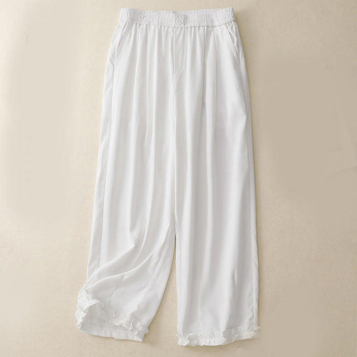 Pantalones de verano Buddha Stones con volantes y bolsillos hasta los tobillos para mujer - Blanco - US8-10，UK/AU12-14，EU40-42 (2XL) - image 5