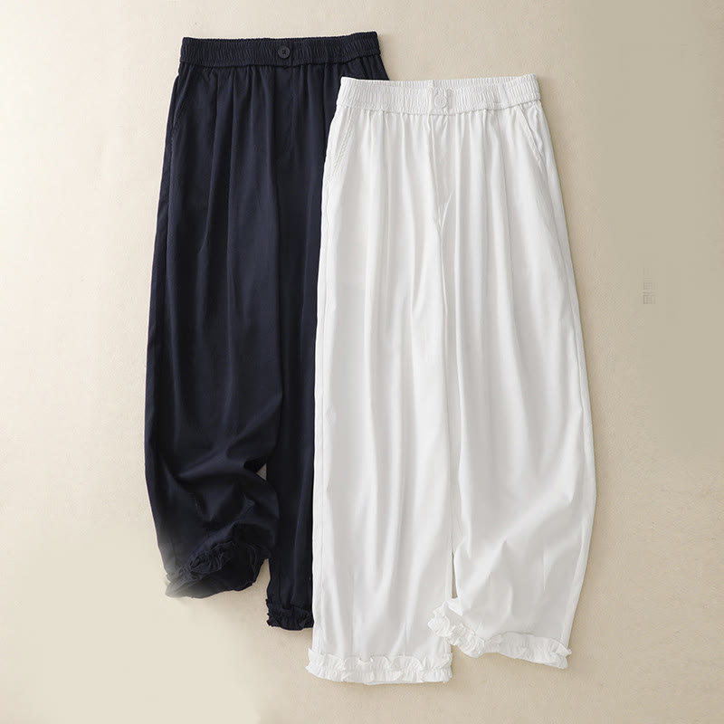 Pantalones de verano Buddha Stones con volantes y bolsillos hasta los tobillos para mujer - image 15