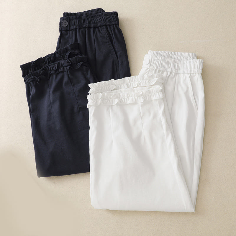Pantalones de verano Buddha Stones con volantes y bolsillos hasta los tobillos para mujer - image 14