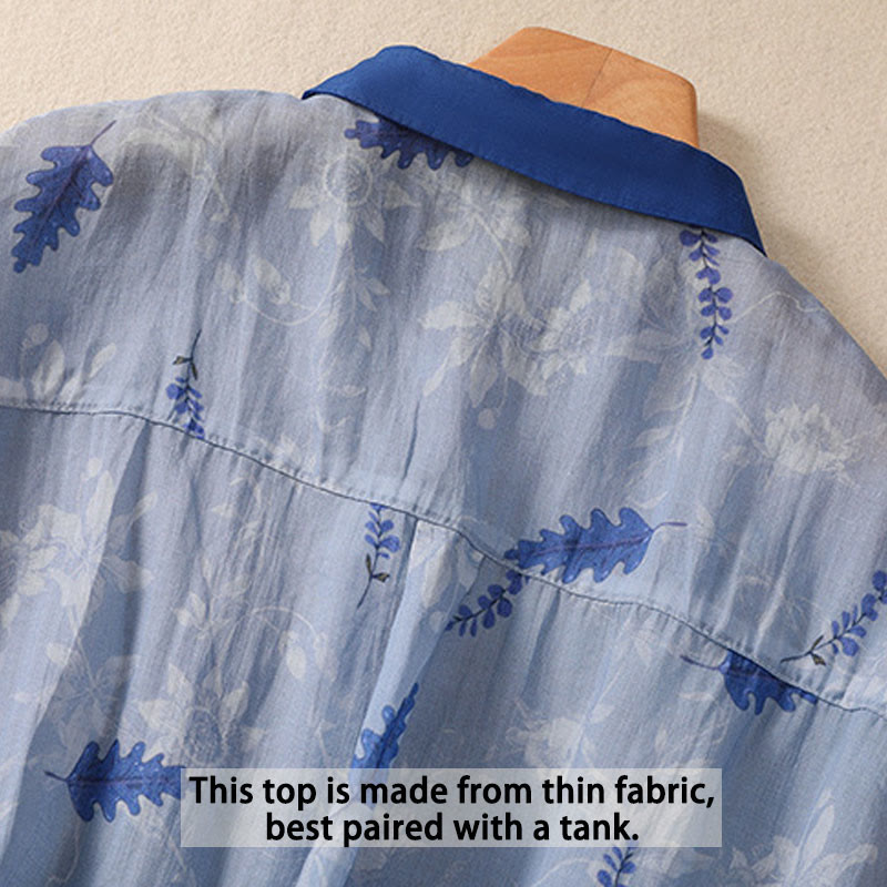 Camisa de manga corta para mujer con estampado de Buddha Stones, flores amarillas pequeñas, hojas y botones. - image 12
