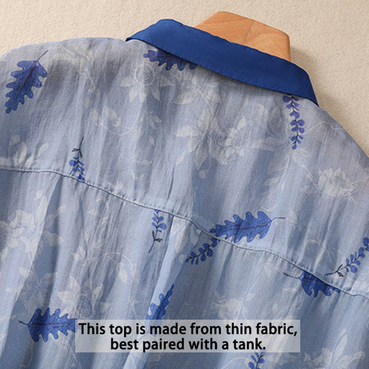 Camisa de manga corta para mujer con estampado de Buddha Stones, flores amarillas pequeñas, hojas y botones. - image 12