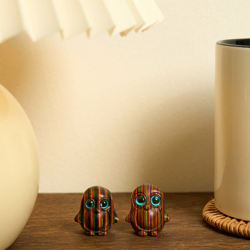 2 mini Buddha Stones talladas con forma de pingüino de eucalipto arcoíris, decoración creativa - image 6