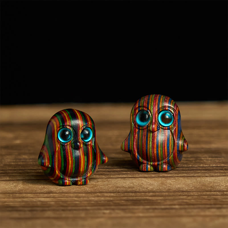 2 mini Buddha Stones talladas con forma de pingüino de eucalipto arcoíris, decoración creativa - 2 piezas de pingüino de 28 x 26 mm - image 0