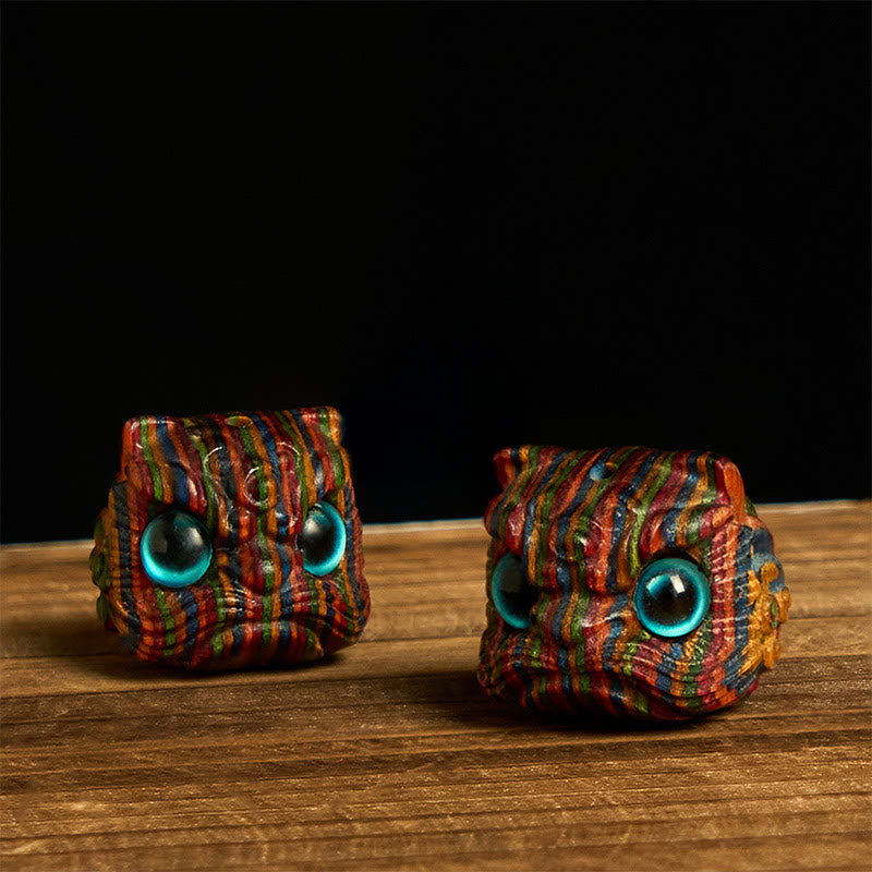 2 mini Buddha Stones de eucalipto arcoíris con forma de león danzante tallado, decoración de equilibrio - 2 piezas de león danzante de 20 x 21 mm - image 1
