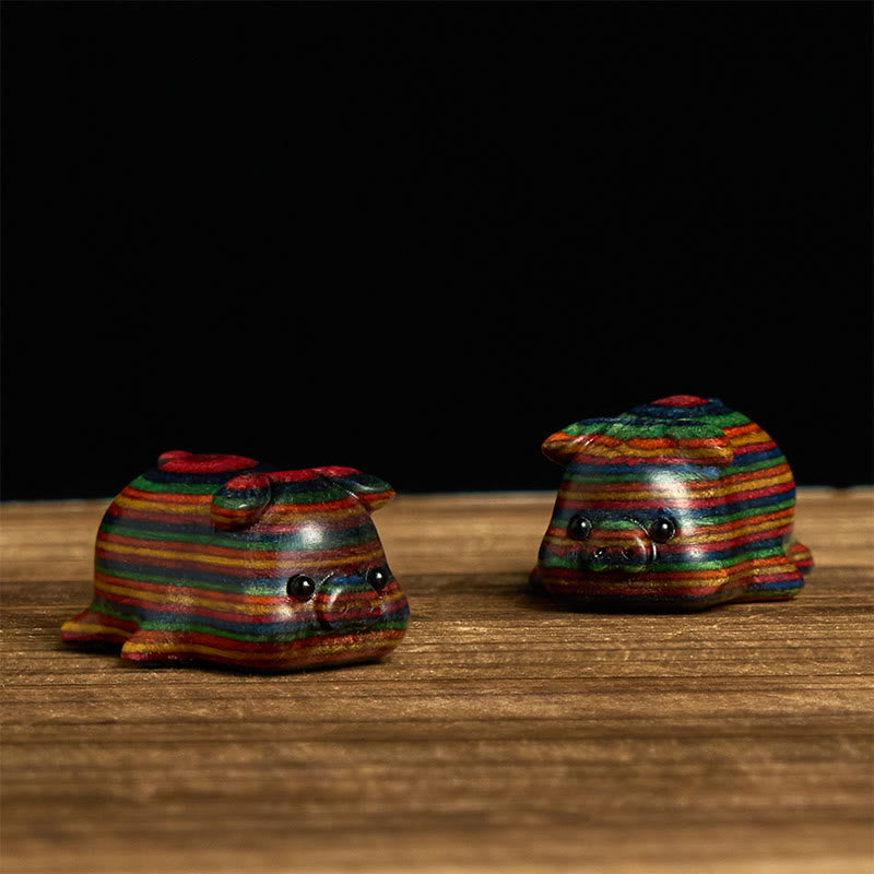 2 mini Buddha Stones talladas con forma de cerdo de eucalipto arcoíris, decoración positiva - image 2