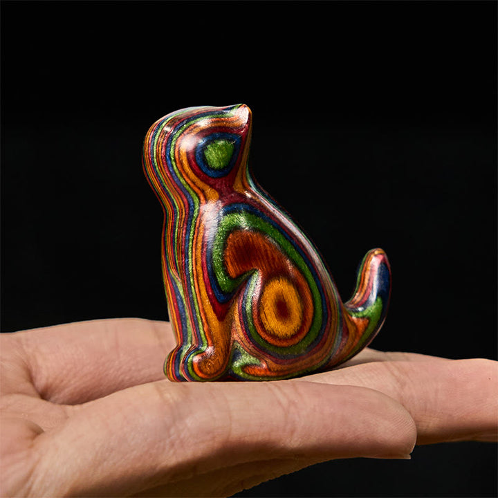 2 mini Buddha Stones de eucalipto arcoíris con forma de gato sentado talladas para reducir el estrés. - image 4