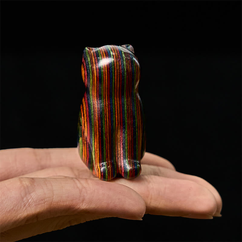 2 mini Buddha Stones de eucalipto arcoíris con forma de gato sentado talladas para reducir el estrés. - image 8