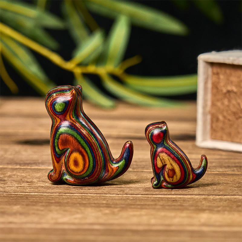 2 mini Buddha Stones de eucalipto arcoíris con forma de gato sentado talladas para reducir el estrés. - image 1