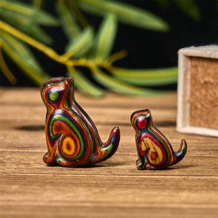 2 mini Buddha Stones de eucalipto arcoíris con forma de gato sentado talladas para reducir el estrés. - image 1