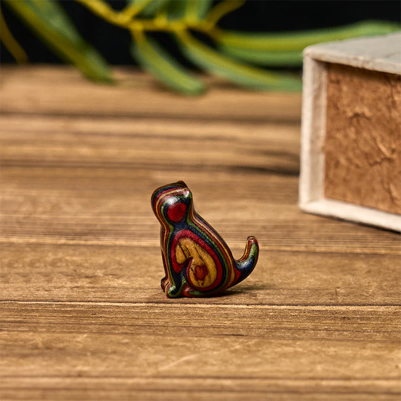 2 mini Buddha Stones de eucalipto arcoíris con forma de gato sentado talladas para reducir el estrés. - image 11