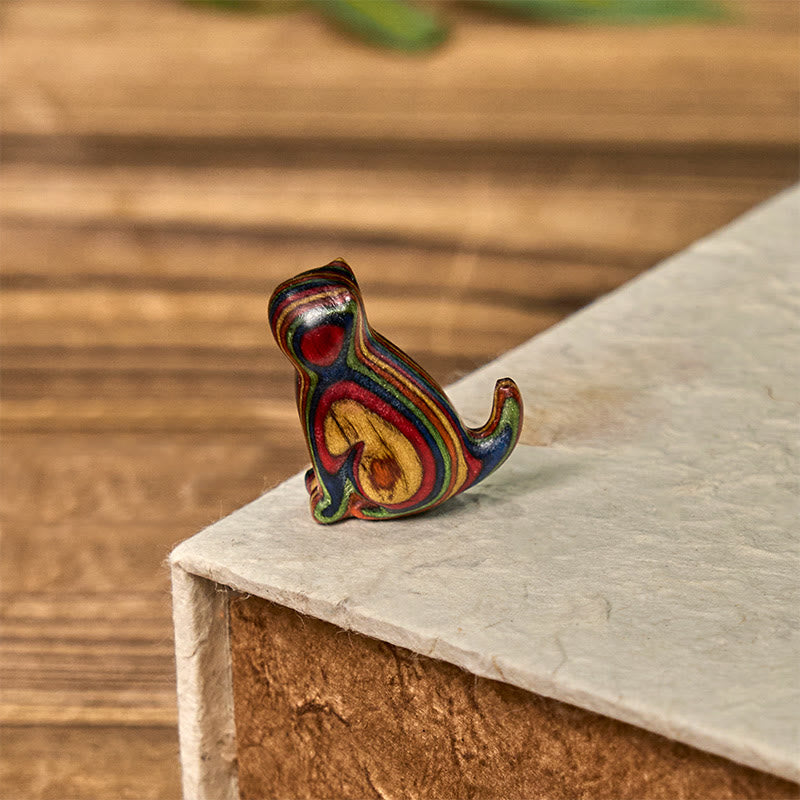 2 mini Buddha Stones de eucalipto arcoíris con forma de gato sentado talladas para reducir el estrés. - image 10