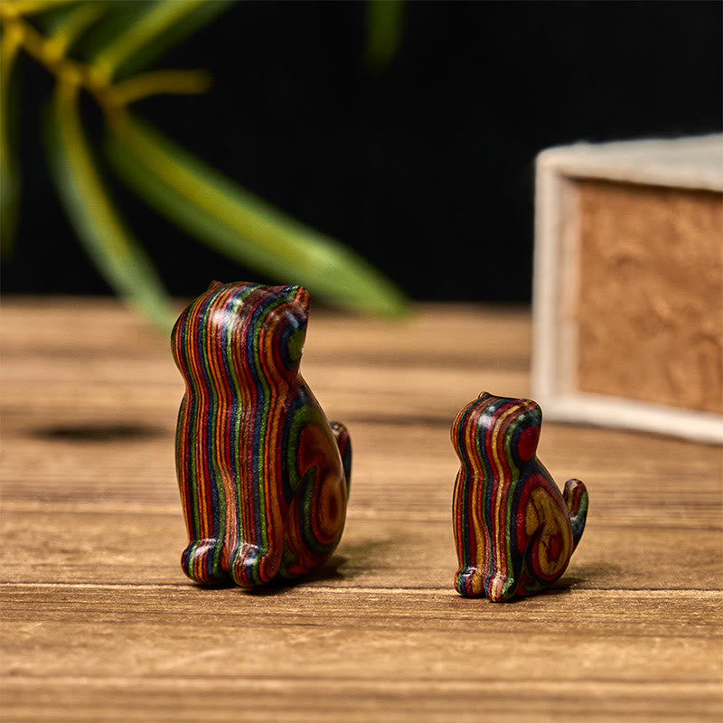 2 mini Buddha Stones de eucalipto arcoíris con forma de gato sentado talladas para reducir el estrés. - image 3