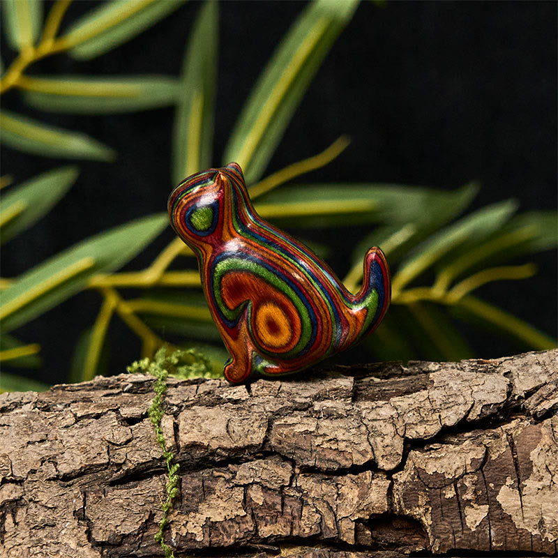 2 mini Buddha Stones de eucalipto arcoíris con forma de gato sentado talladas para reducir el estrés. - image 15