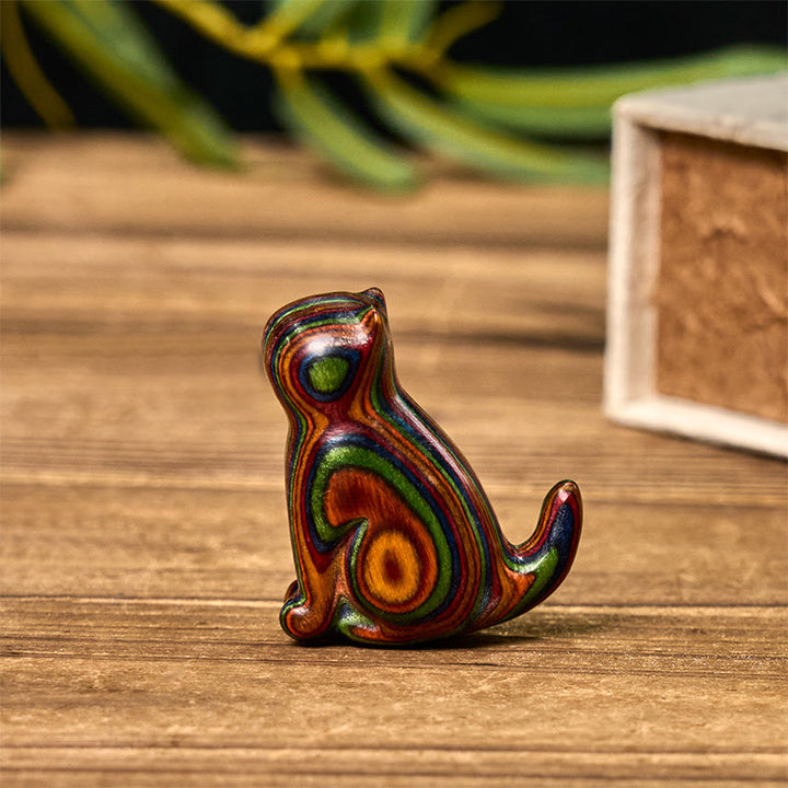 2 mini Buddha Stones de eucalipto arcoíris con forma de gato sentado talladas para reducir el estrés. - image 11