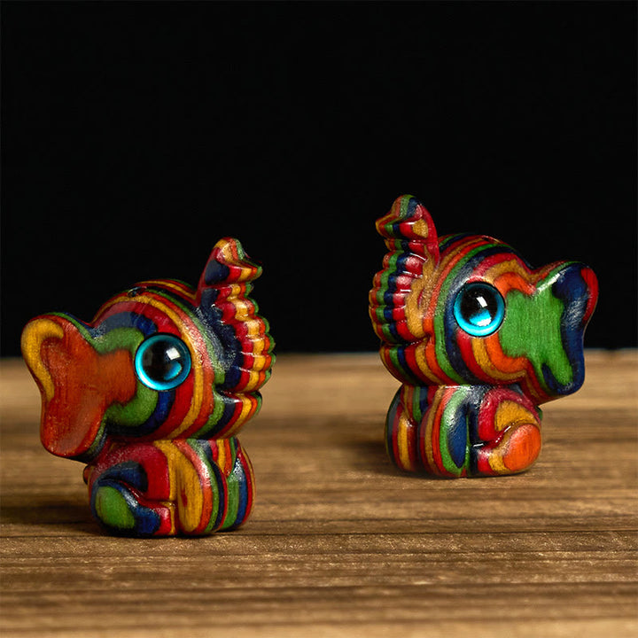 2 mini elefantes de eucalipto arcoíris tallados con Buddha Stones, decoración de fuerza