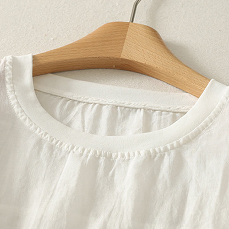 Camiseta de lino y algodón para mujer, de manga corta, con bordado informal de Buddha Stones y corazón rojo - image 6