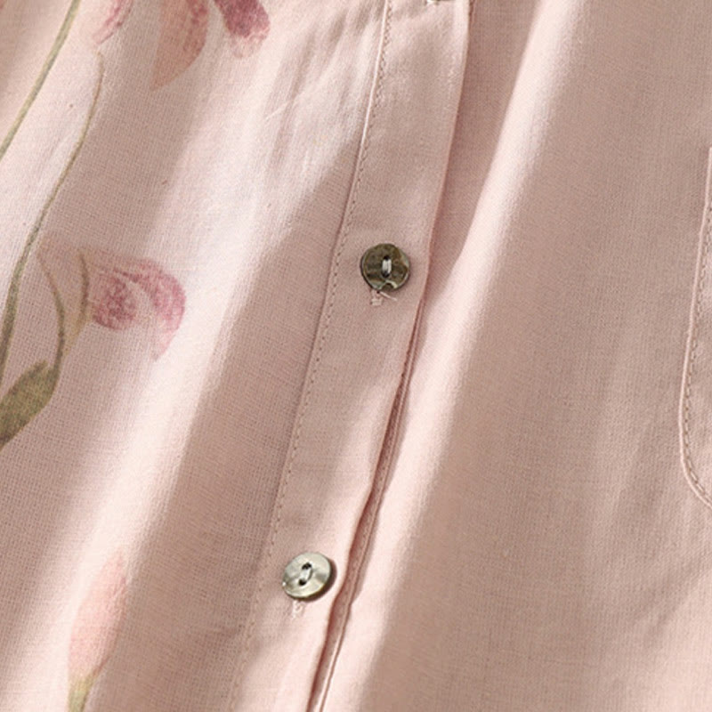 Camisa de Buddha Stones y algodón para mujer con estampado diario de lirios y media manga abullonada - image 5