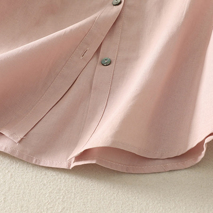 Camisa de Buddha Stones y algodón para mujer con estampado diario de lirios y media manga abullonada - image 10