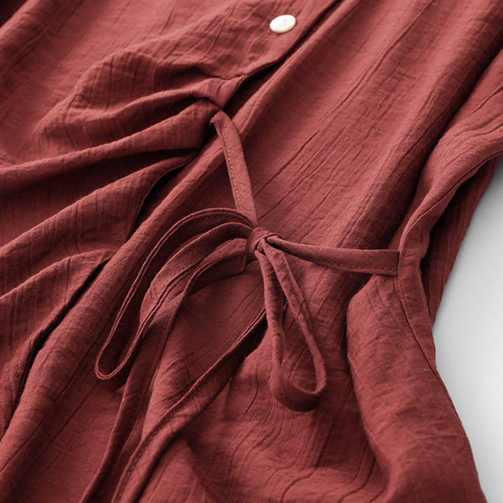 Camisa de algodón para mujer de manga corta abullonada, asimétrica, con cordones y diseño liso Buddha Stones - image 21