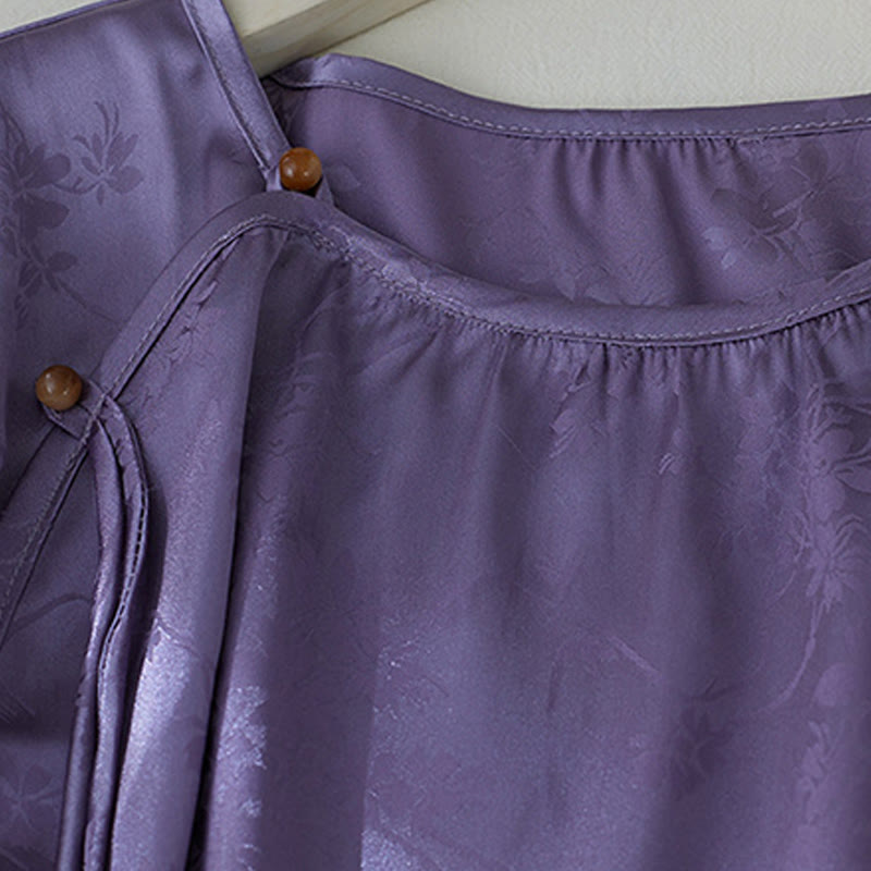 Camisa de verano para mujer con diseño de flores en jacquard de color liso y abertura de manga tres cuartos con Buddha Stones - image 3