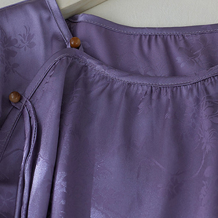 Camisa de verano para mujer con diseño de flores en jacquard de color liso y abertura de manga tres cuartos con Buddha Stones - image 3