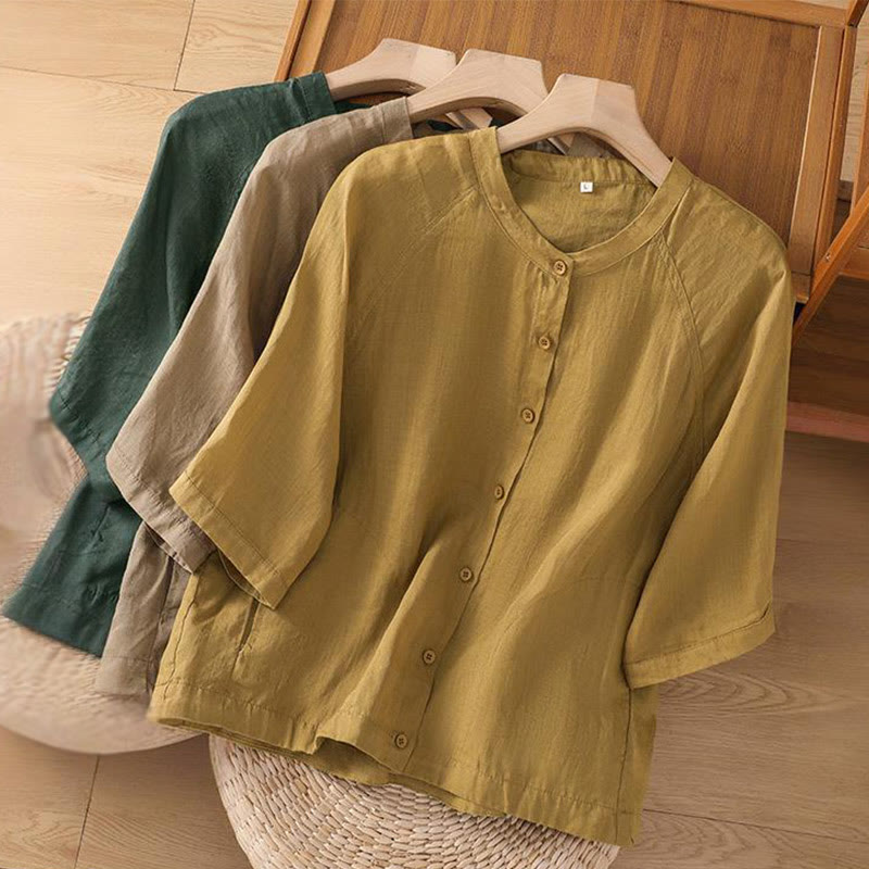 Camisa de lino y algodón con mangas tres cuartos para mujer con bolsillos Buddha Stones Daily - image 28
