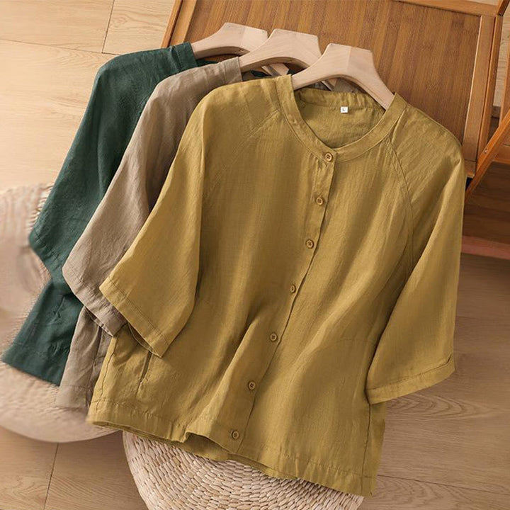 Camisa de lino y algodón con mangas tres cuartos para mujer con bolsillos Buddha Stones Daily - image 28