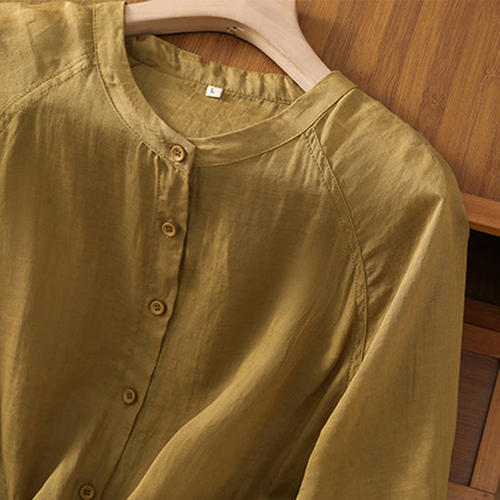 Camisa de lino y algodón con mangas tres cuartos para mujer con bolsillos Buddha Stones Daily - image 13
