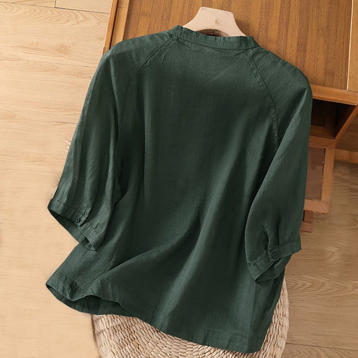 Camisa de lino y algodón con mangas tres cuartos para mujer con bolsillos Buddha Stones Daily - image 21