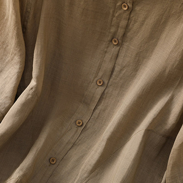 Camisa de lino y algodón con mangas tres cuartos para mujer con bolsillos Buddha Stones Daily - image 5
