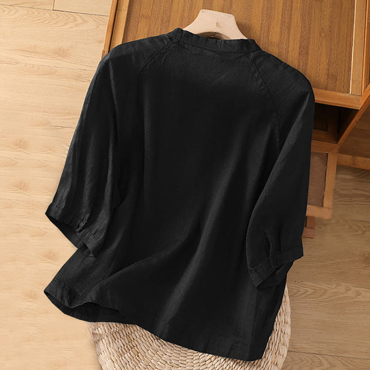 Camisa de lino y algodón con mangas tres cuartos para mujer con bolsillos Buddha Stones Daily - image 9