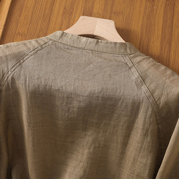 Camisa de lino y algodón con mangas tres cuartos para mujer con bolsillos Buddha Stones Daily - image 4